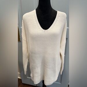 Jenni Kayne Designer Cabin Organic Cotton V Neck Ivory Sweater Sz Xl EUC